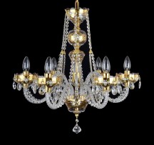 Detail - 6-arm GOLD crystal chandelier with glass flowers