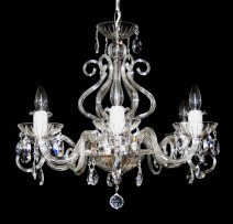 The 6 arms crystalchandelier with large glass horns