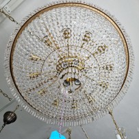 View of the basket chandelier from below.