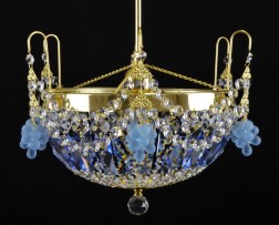 Light blue crystal basket with one light bulb B option detail of the light