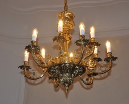 Luminous 12-arm gold cast chandelier