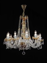 6-arm amber glass chandelier with French pendeloques