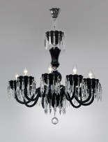 10-arm chandelier made of black hyalite glass
