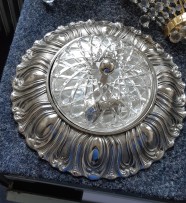 Silver surface mounted chandelier with cut glass