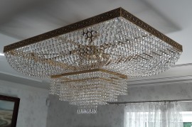 chandelier in the shape of a rectangle with rhinestones and 16 bulbs