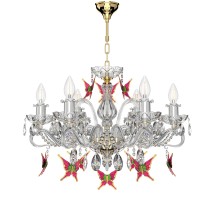 Luxury crystal chandelier with butterflies on a light background