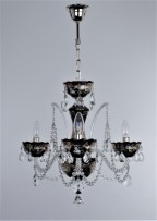 The combination of silver high-enamel decoration and shiny silver metal chandelier parts excel on the black (hyalite) glass.