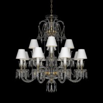 The same Baccarat chandelier with 12 arms and lampshades