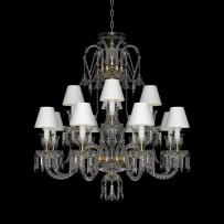 The same Baccarat chandelier with 12 arms and lampshades