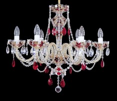 6-arm ruby red crystal chandelier decorated with 24K Gold