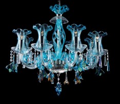 Detail - Blue chandelier the sea aquarium with glass vases