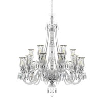 18-arm silver crystal chandelier with blown glass vases