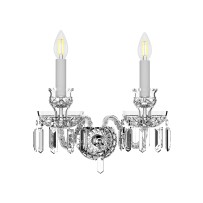 2-arm silver baccarat wall sconce with crystal spikes