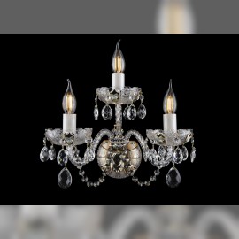 Large 3-arm wall light made of cut crystal decorated with 24K gold and high enamel flowers