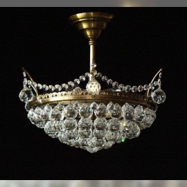6-bulb basket crystal chandelier with cut crystal balls - ANTIK brass
