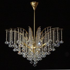 Crown-shaped chandelier made of golden brass with cut crystal balls
