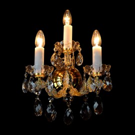 Maria Theresa wall light with three bulbs and a glass cover of a brass bowl concealing the electrical cables (Light on)