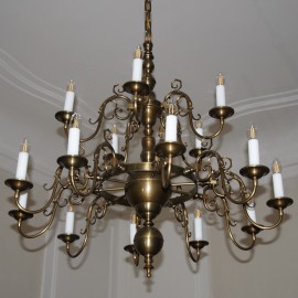 Comparison of Dutch brass chandeliers with fish - shiny gold VS antique patina