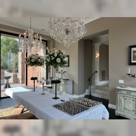 Crystal chandeliers and lamps for the wedding salon