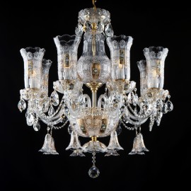 Chateau pendant crystal chandeliers with gilded lanterns