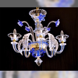 Blue Murano chandeliers with flowers - combination of clear and colored glass