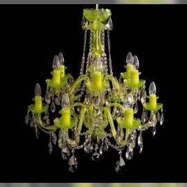 Yellow-green chandelier made of colored uranium glass