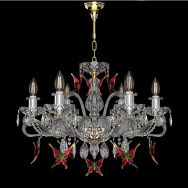 6-arm crystal chandelier with glass butterflies