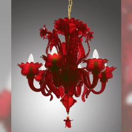 Ruby red MURANO chandelier "Thistle and Poppies" & Ruby octopus