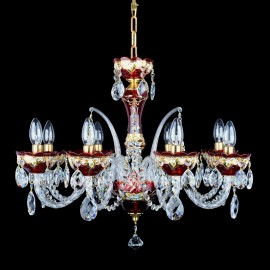 8-arm Ruby red chandelier decorated with gold and high enamel flowers