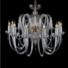 A modern crystal chandelier made of rough-cut crystal glass