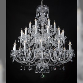 Comparison of two similar 30 arm chandeliers: crystal almonds VS crystal balls, hand-cut in olive style