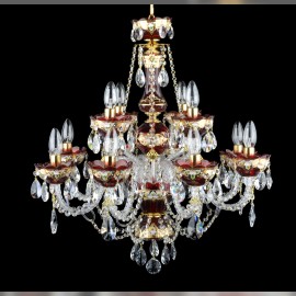 The chandelier is decorated with flowers made of ground glass (enamel) on a gold background