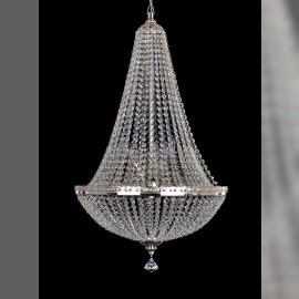 Detail of a silver glittering strass lamp with 9 bulbs
