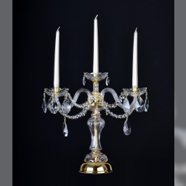 3 Arms crystal candlestick with cut almonds - decorative table crystal light