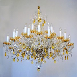 24-arm AMBER crystal chandelier with glass arms & strass basket