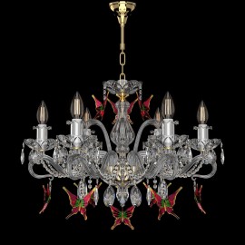 6-arm crystal chandelier with glass butterflies