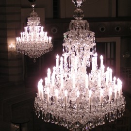 Installation of large Theresian chandeliers in a church on the island of Cyprus