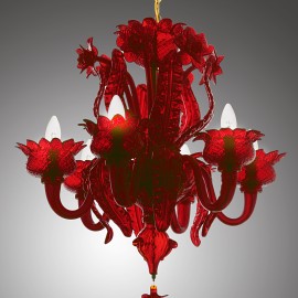 Ruby red MURANO chandelier "Thistle and Poppies" & Ruby octopus