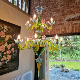 Colorful MURANO chandeliers in rustic style