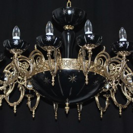 Luxury custom made black chandelier with 16 brass decorative arms