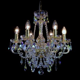 Rainbow crystal chandelier colored with metal oxide