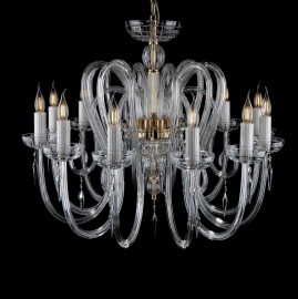 A modern crystal chandelier made of rough-cut crystal glass