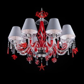 Artistic red crystal chandelier with glass sea corals and gray lampshades