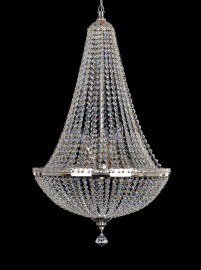 Detail of a silver glittering strass lamp with 9 bulbs