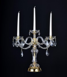 3 Arms crystal candlestick with cut almonds - decorative table crystal light