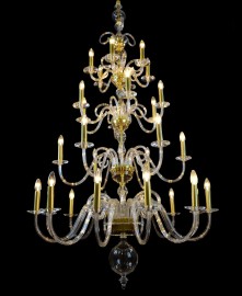 30-arm smooth glass chandelier - Matt gold brass