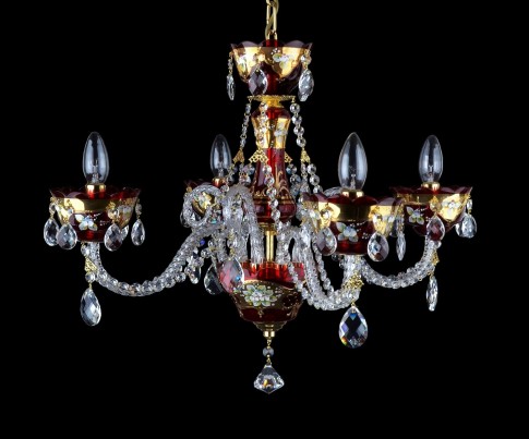 Small crystal chandelier made of red ruby glass