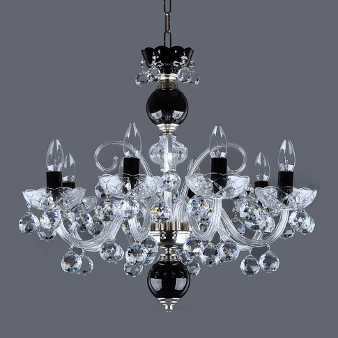 Timeless modern hanging chandelier made of black and clear (white) crystal glass