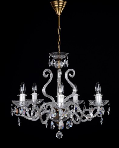 Design 5-arm crystal chandelier made of antique brass