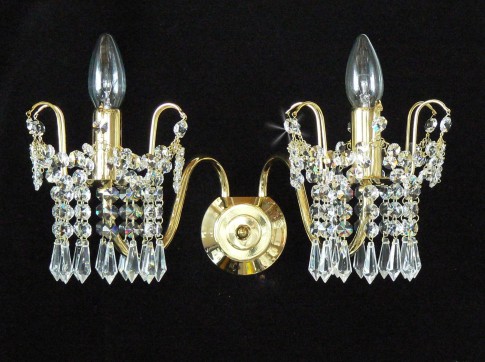 2 Arms tubular Strass crystal wall light with cut crystal drops